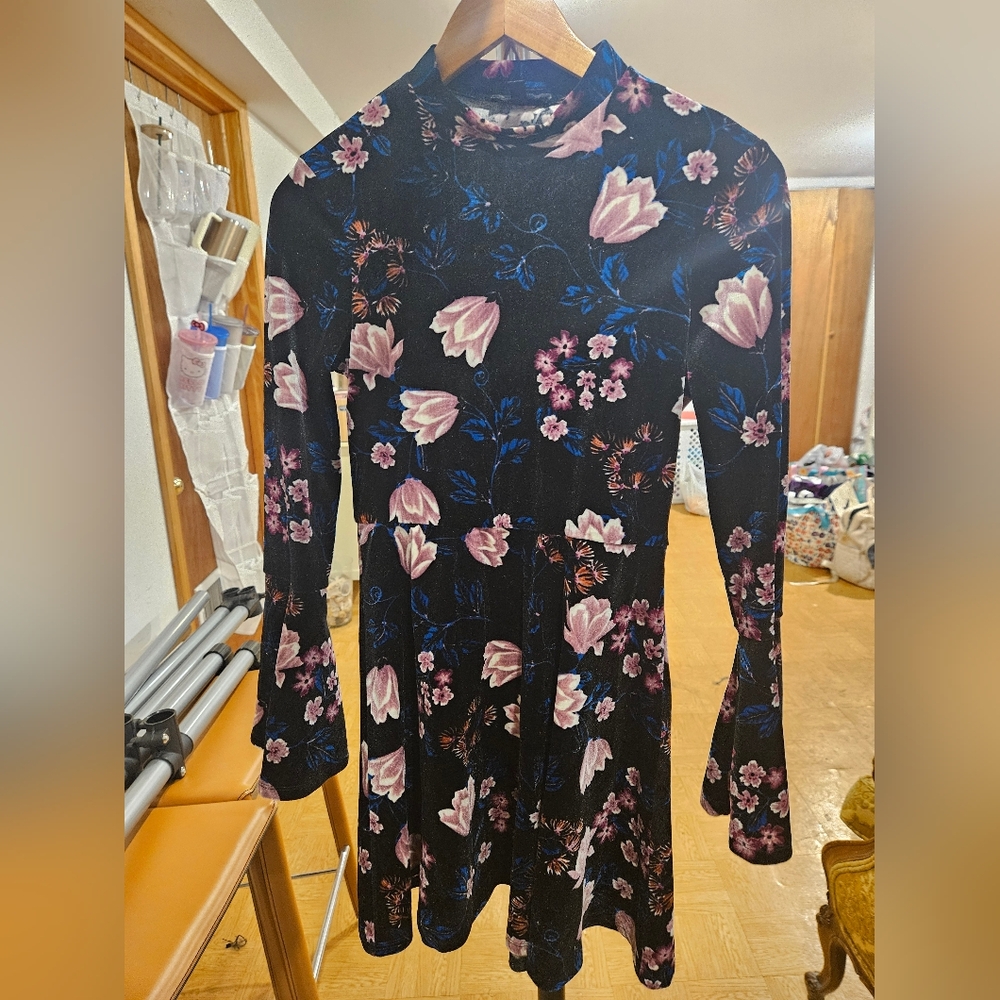 As U Wish Black and Pink Floral Long Sleeve Dress